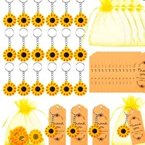 72 Piece Sunflower Keychains with Thank You Cards & Bags NWT
